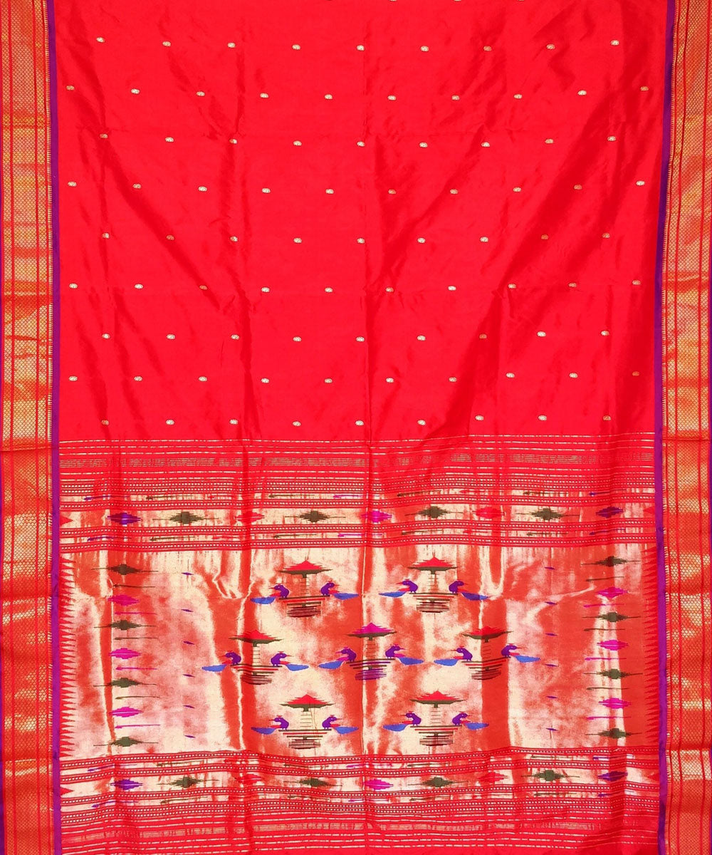 Red silk with purple border handwoven paithani saree