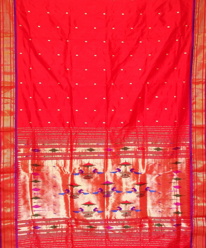 Red silk with purple border handwoven paithani saree