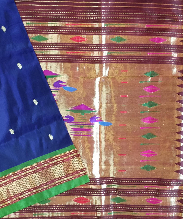 Navy blue silk handwoven paithani saree