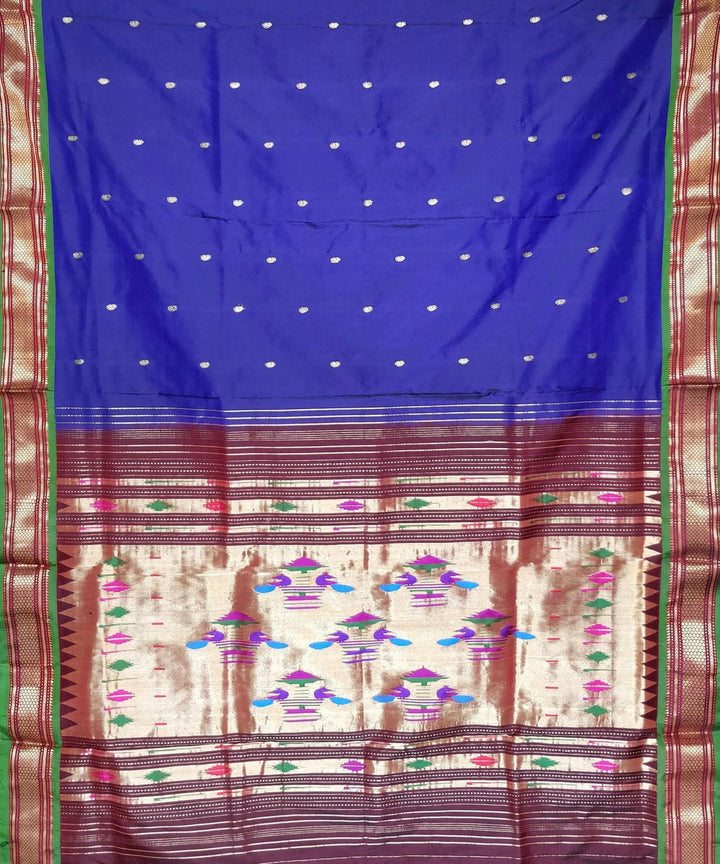 Navy blue silk handwoven paithani saree