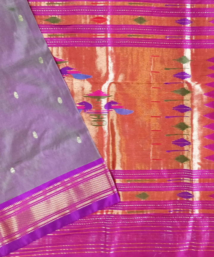 Greyish mauve silk handwoven paithani saree