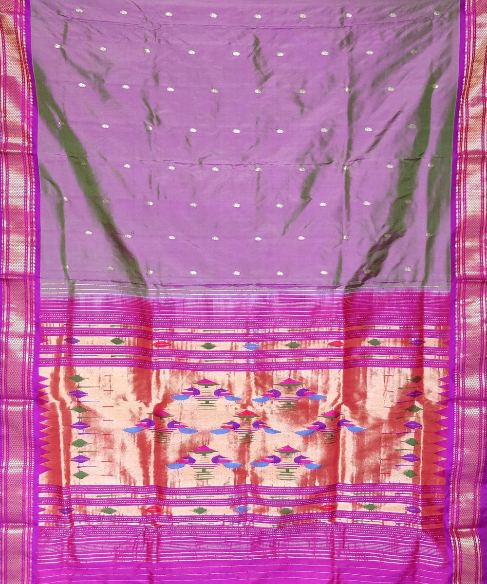 Greyish mauve silk handwoven paithani saree