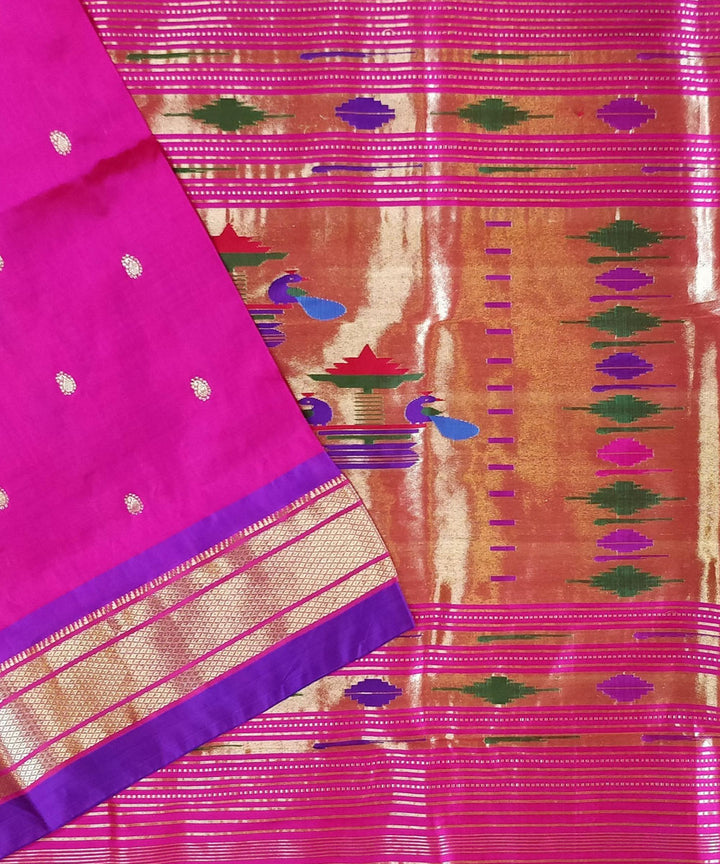 Purple silk with blue border handloom paithani saree