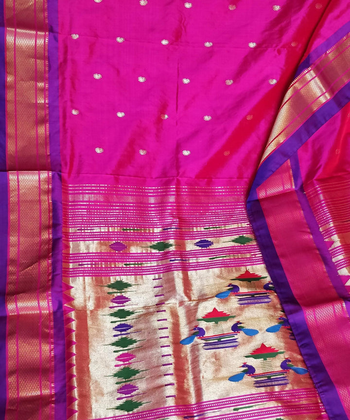Purple silk with blue border handloom paithani saree