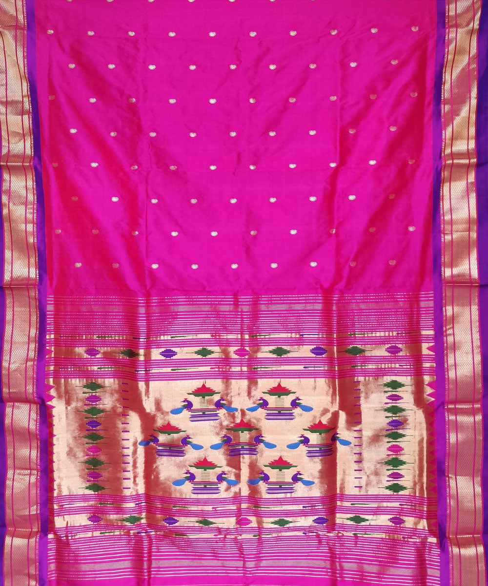 Purple silk with blue border handloom paithani saree