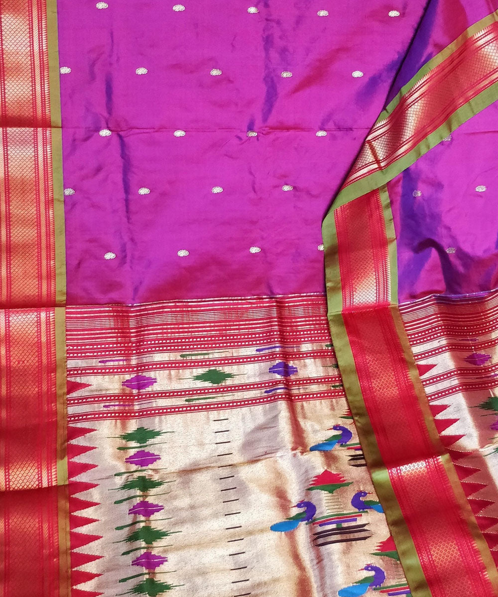Purple silk with green border handwoven paithani saree