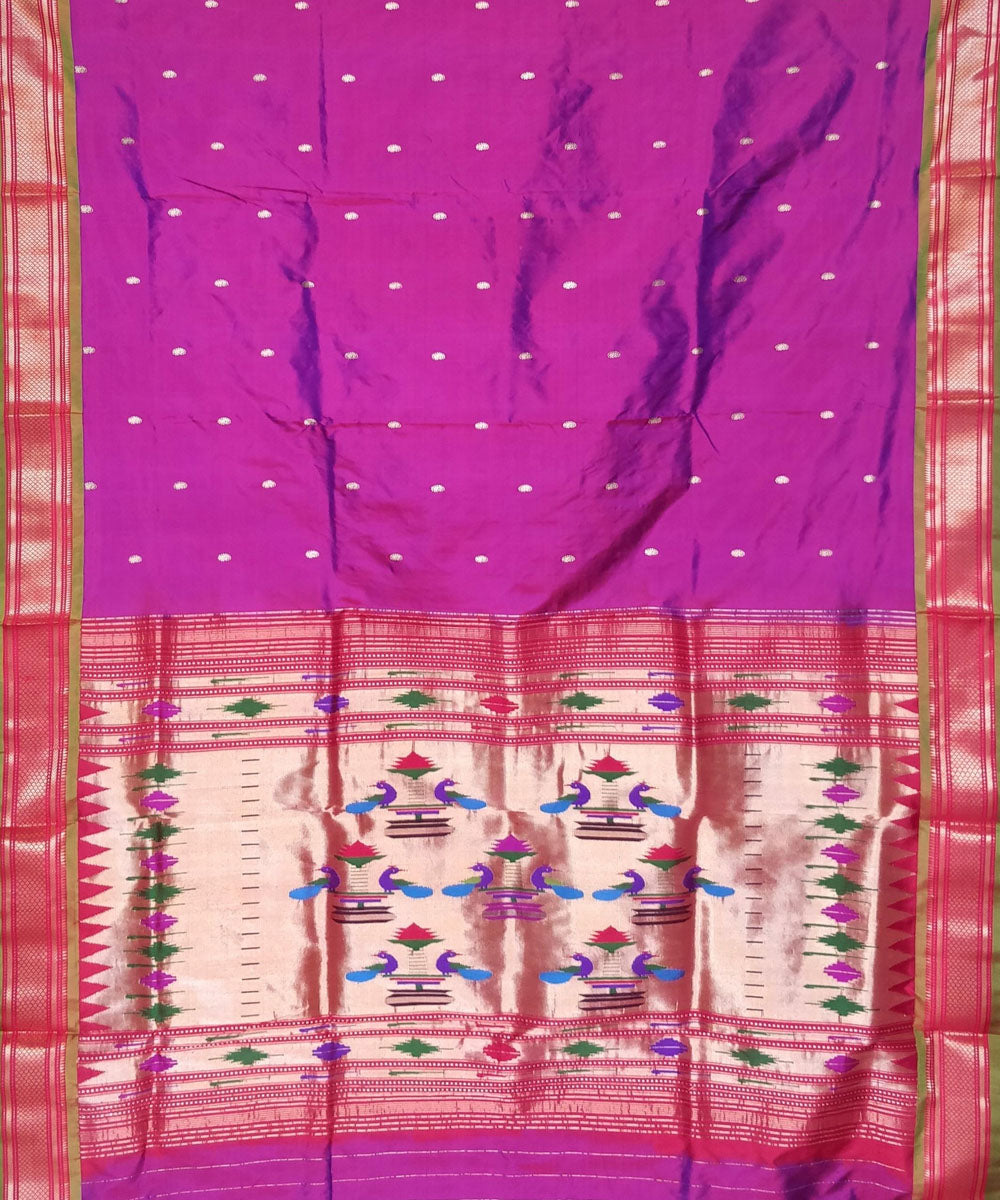 Purple silk with green border handwoven paithani saree