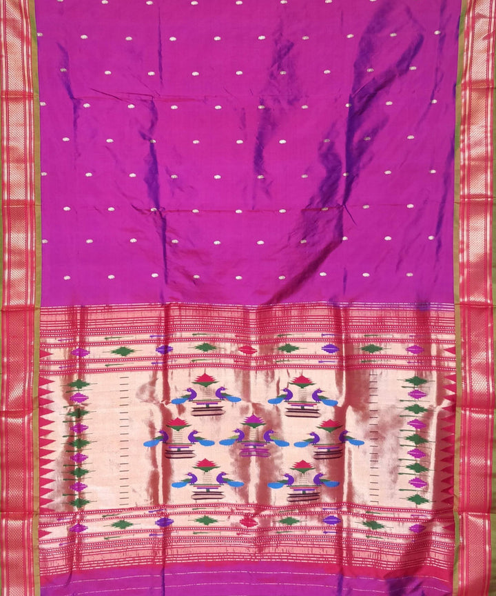 Purple silk with green border handwoven paithani saree