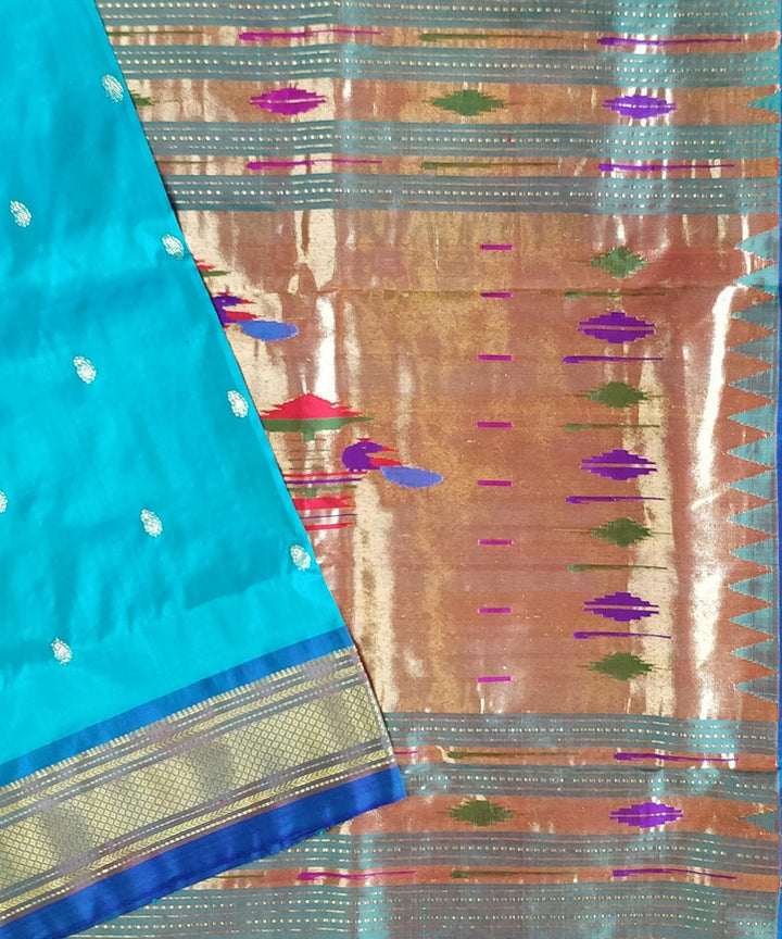 Turquoise silk with blue border handwoven paithani saree