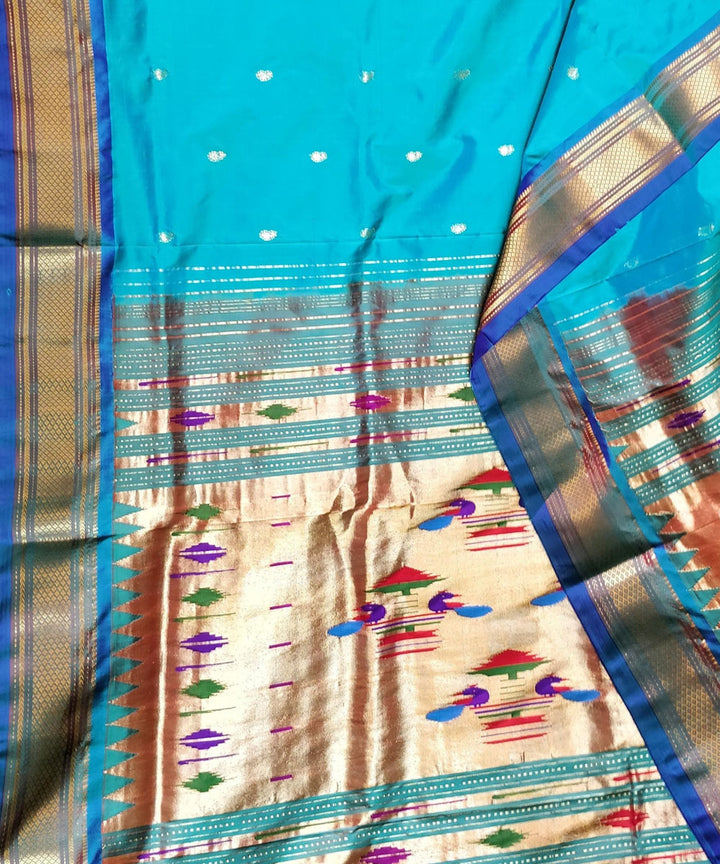 Turquoise silk with blue border handwoven paithani saree