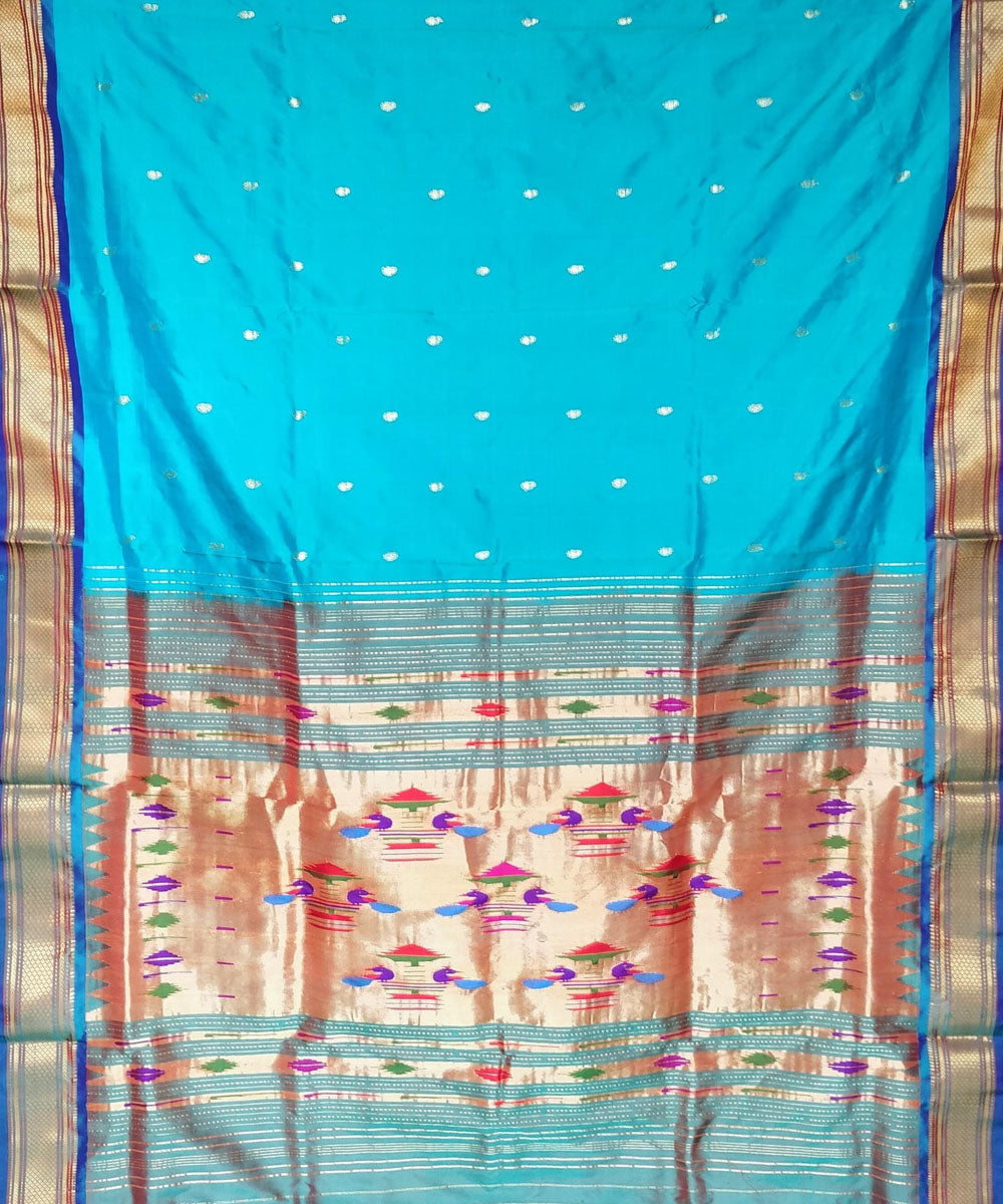 Turquoise silk with blue border handwoven paithani saree