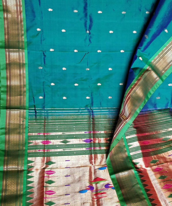 Peacock blue silk with green border handwoven paithani saree