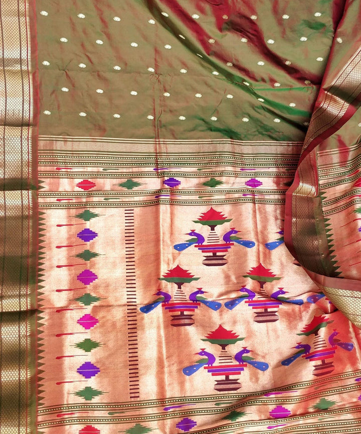 Two tone rust and green silk handwoven paithani saree