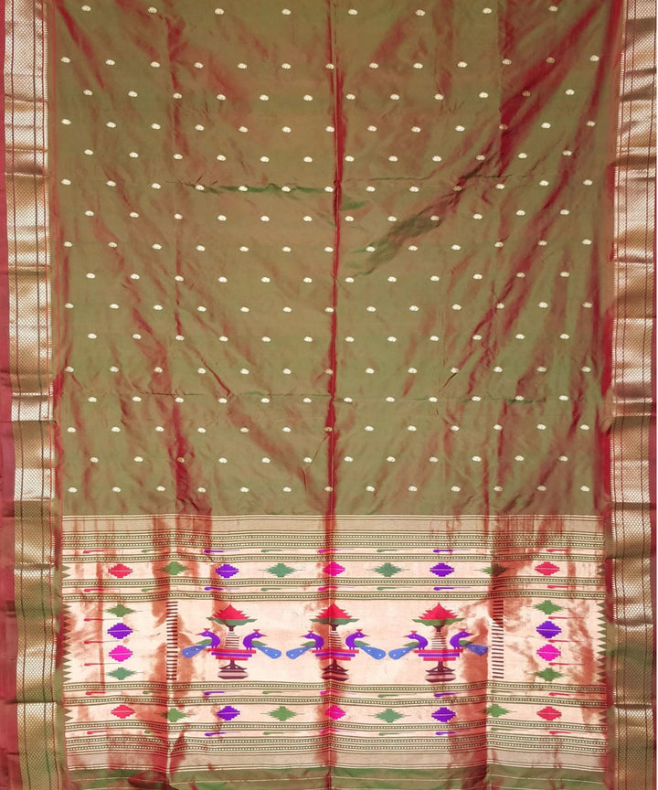Two tone rust and green silk handwoven paithani saree