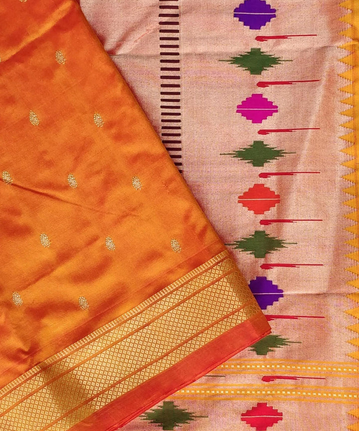 Mustard yellow silk handwoven paithani saree