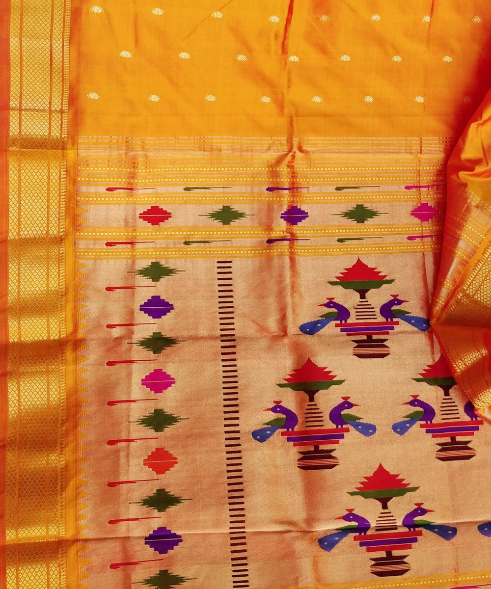 Mustard yellow silk handwoven paithani saree