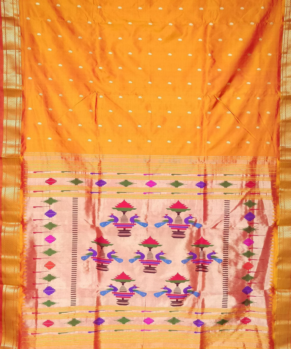 Mustard yellow silk handwoven paithani saree