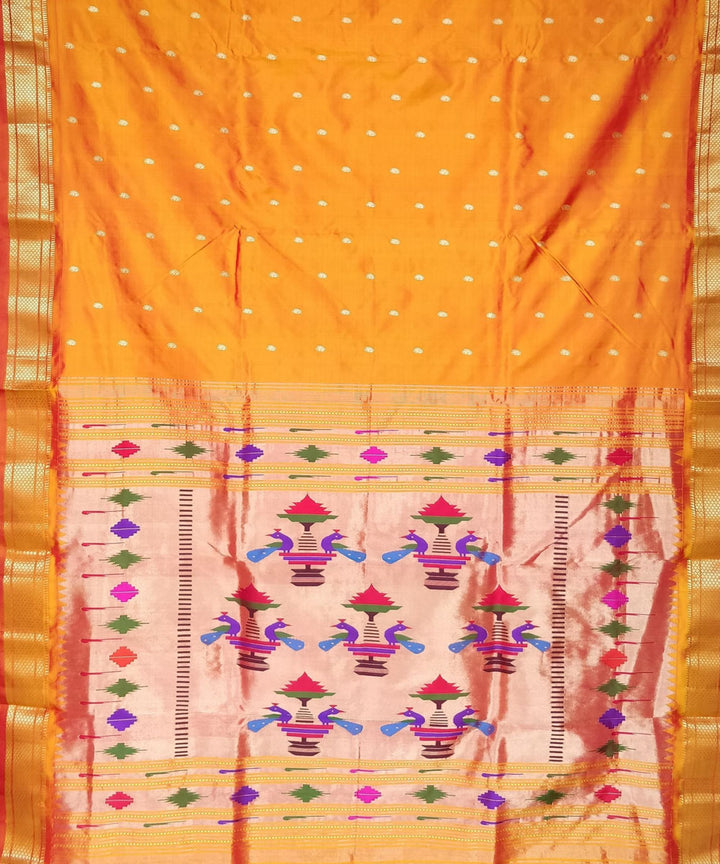 Mustard yellow silk handwoven paithani saree