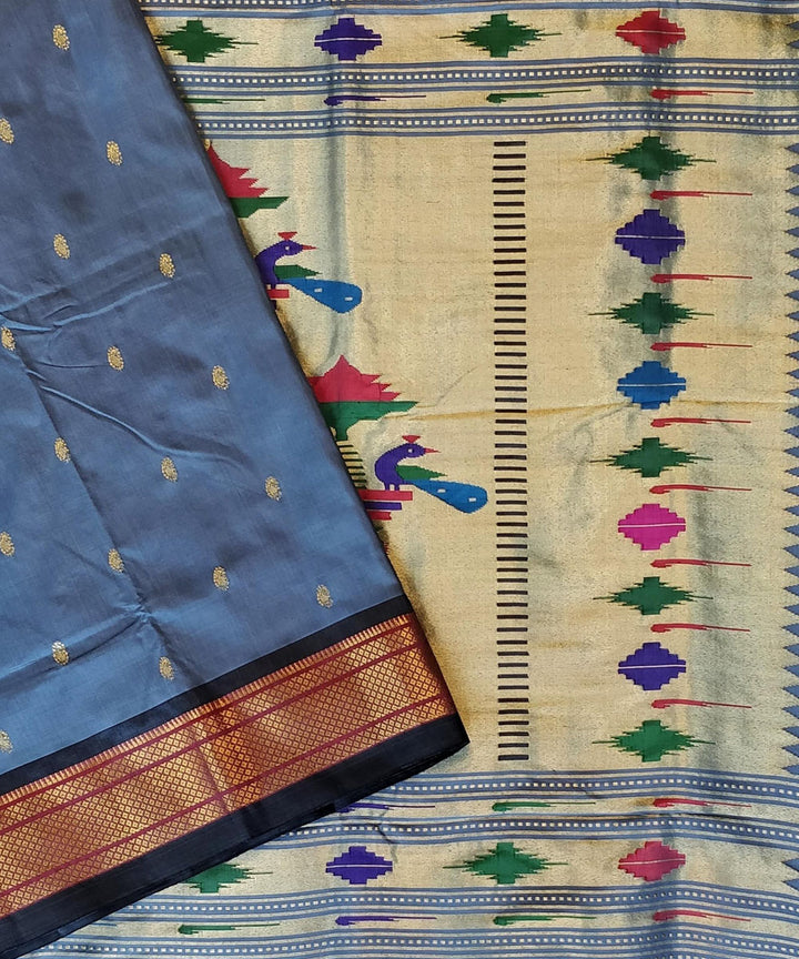 Light grey silk handwoven paithani saree