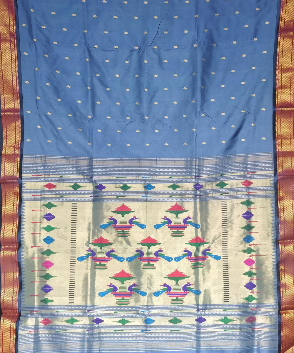 Light grey silk handwoven paithani saree