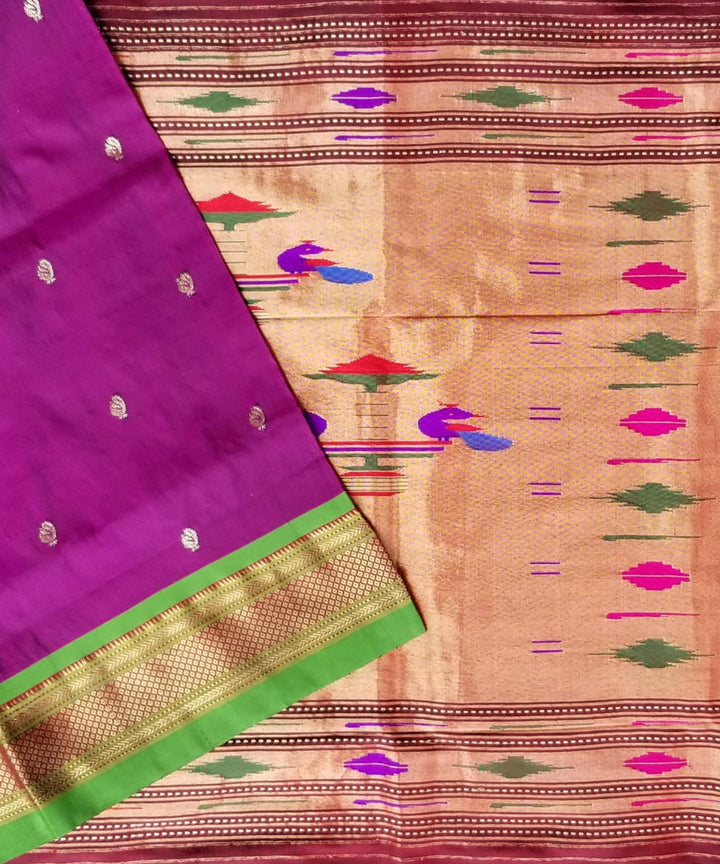 Purple silk paithani saree with green border