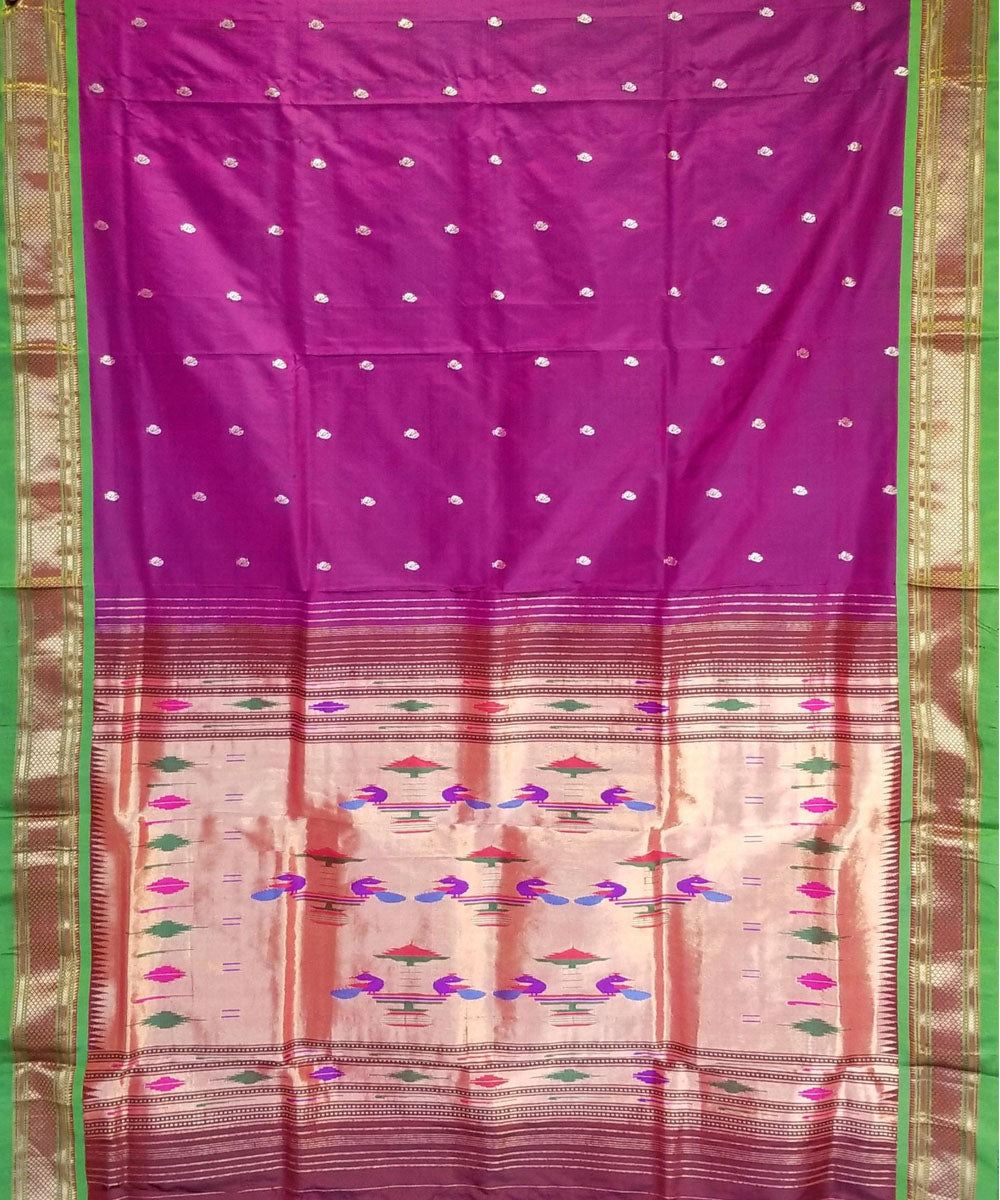 Purple silk paithani saree with green border