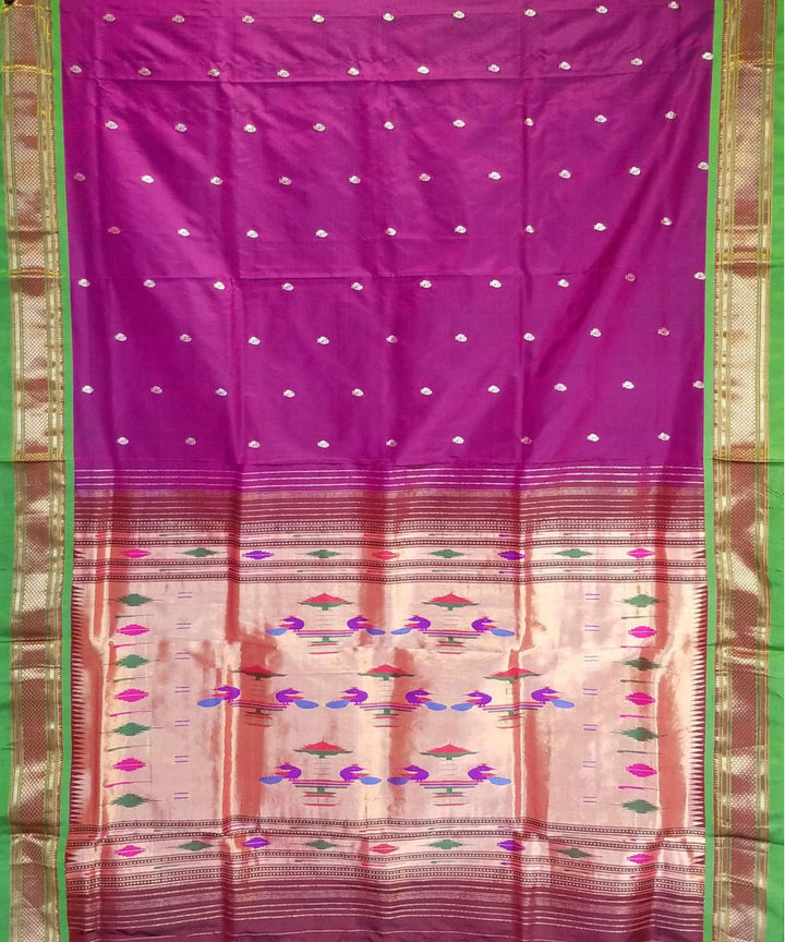 Purple silk paithani saree with green border