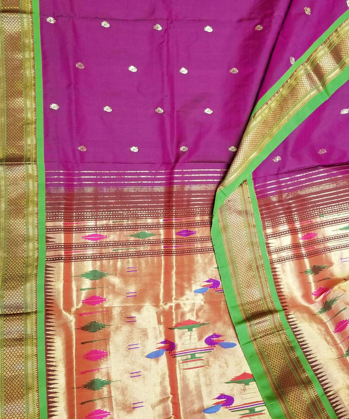 Purple silk paithani saree with green border