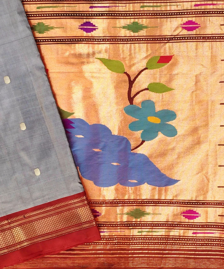 Grey rich pallu silk paithani