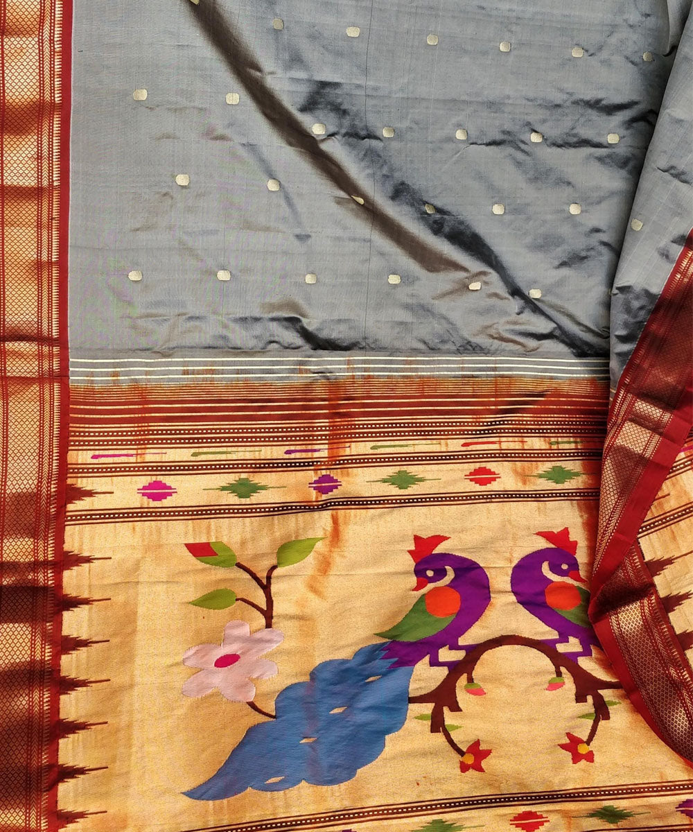 Grey rich pallu silk paithani