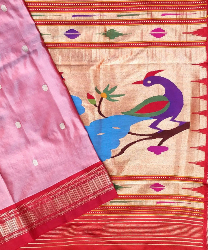 Two tone pink rich pallu silk paithani