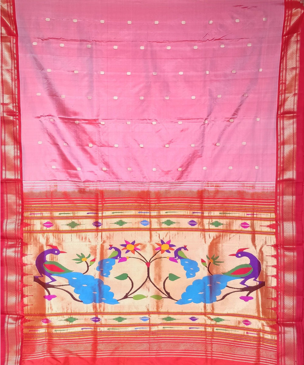 Two tone pink rich pallu silk paithani