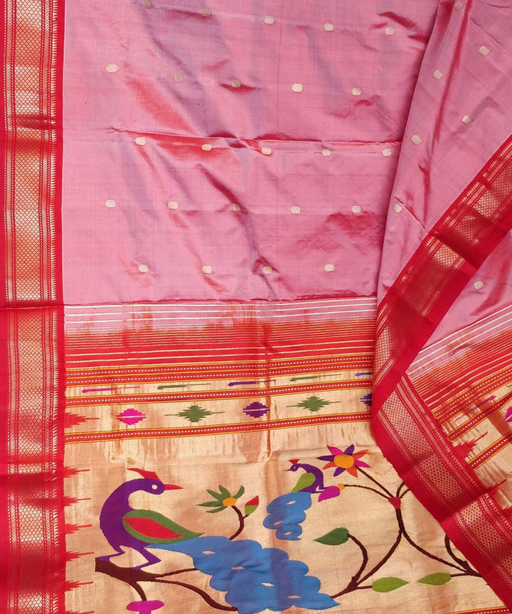 Two tone pink rich pallu silk paithani