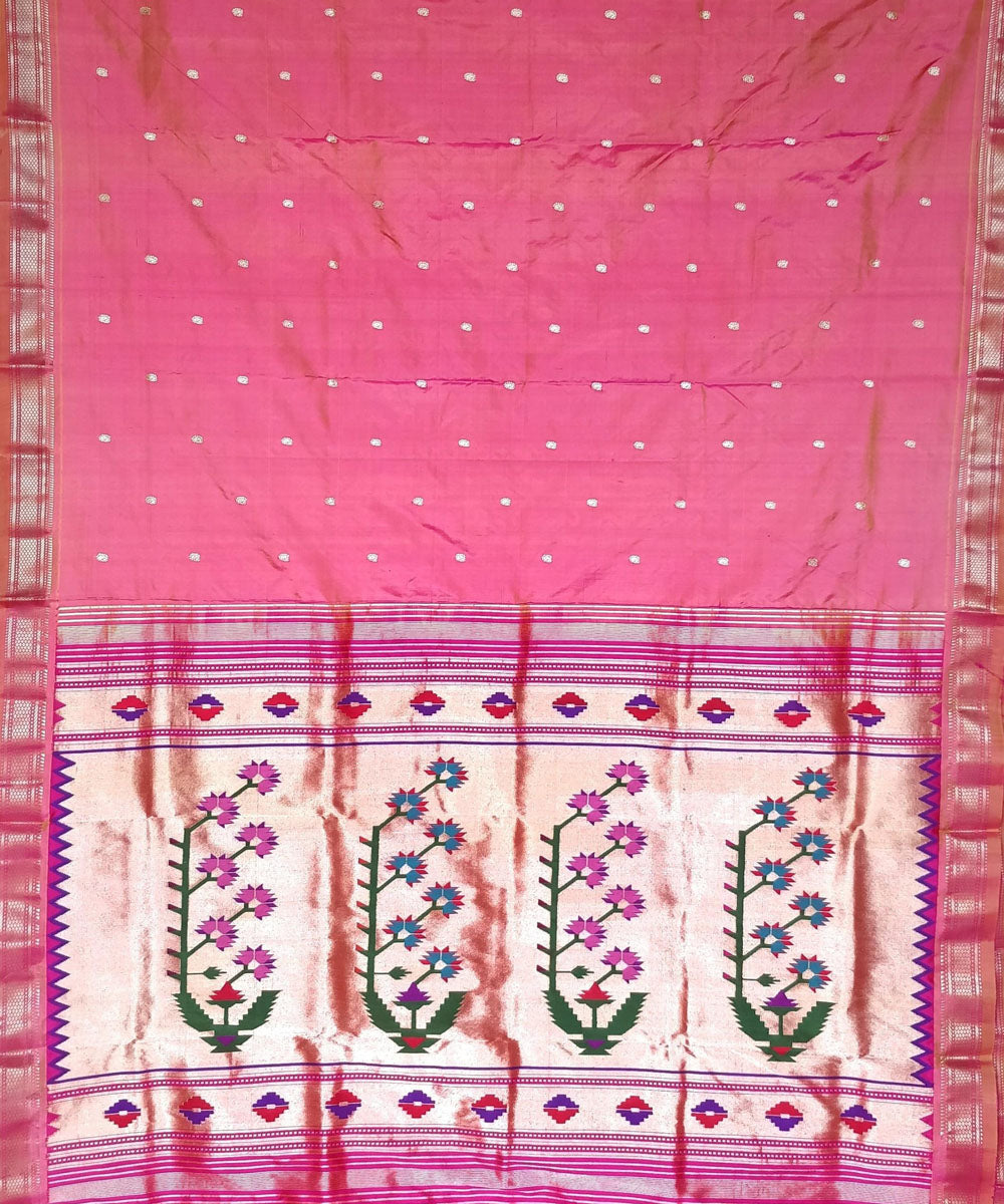 Two tone peach asawali pallu silk paithani