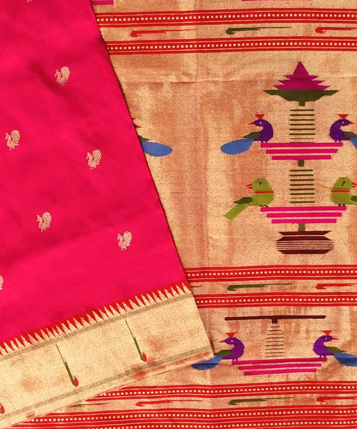 Fuchsia pink muniya border silk paithani