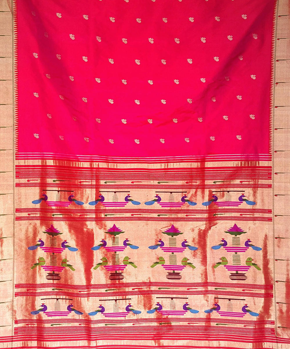 Fuchsia pink muniya border silk paithani