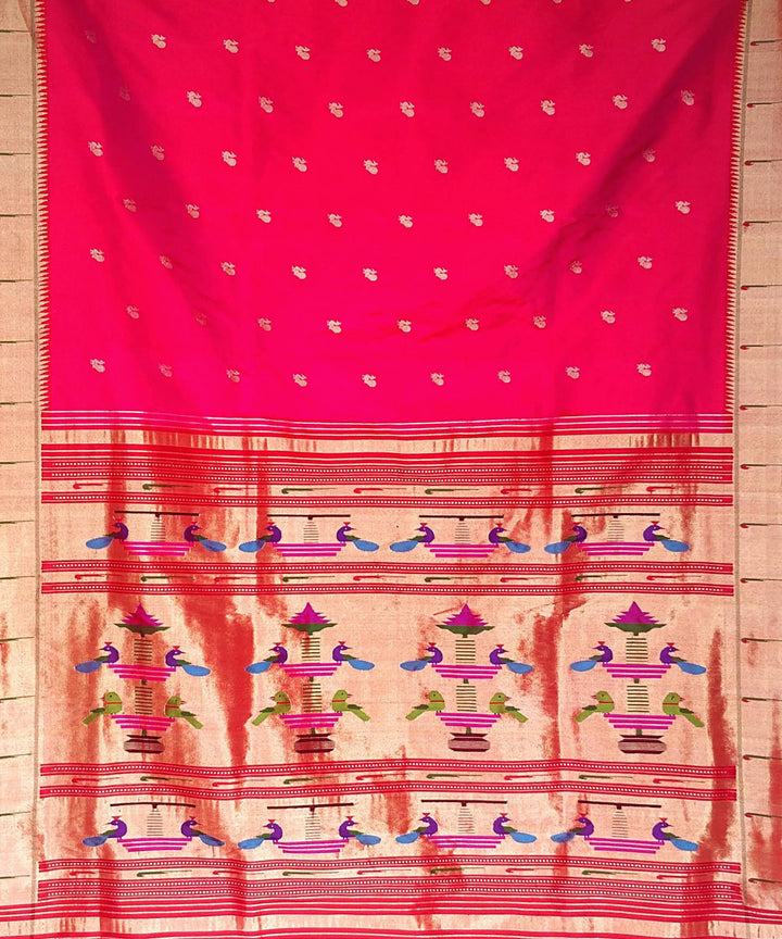 Fuchsia pink muniya border silk paithani