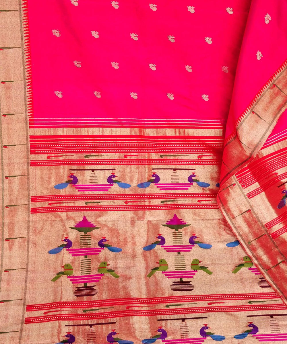 Fuchsia pink muniya border silk paithani