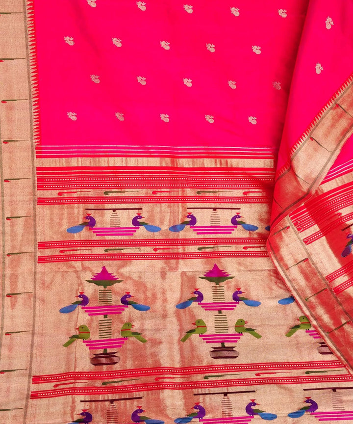 Fuchsia pink muniya border silk paithani