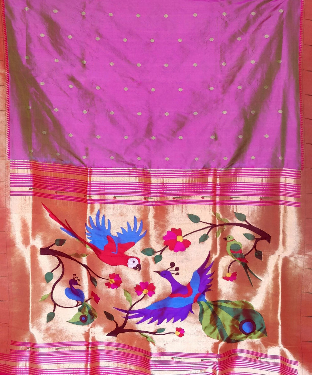 Two tone mauve single muniya rich pallu silk paithani