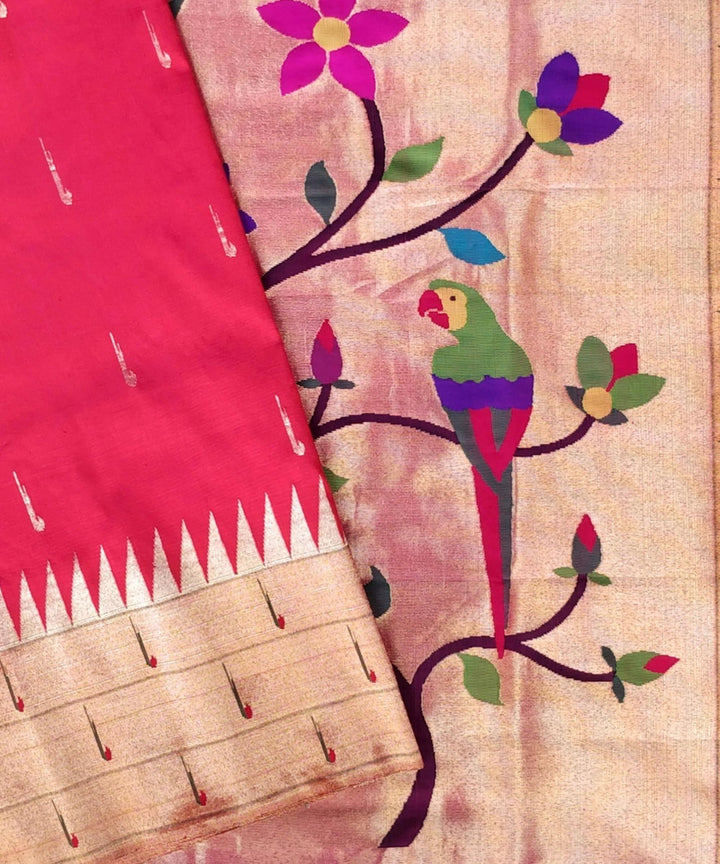 Fuchsia pink triple muniya rich pallu silk paithani