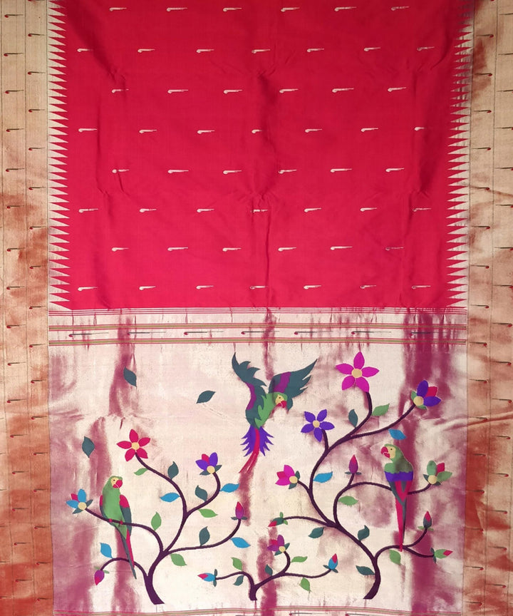 Fuchsia pink triple muniya rich pallu silk paithani