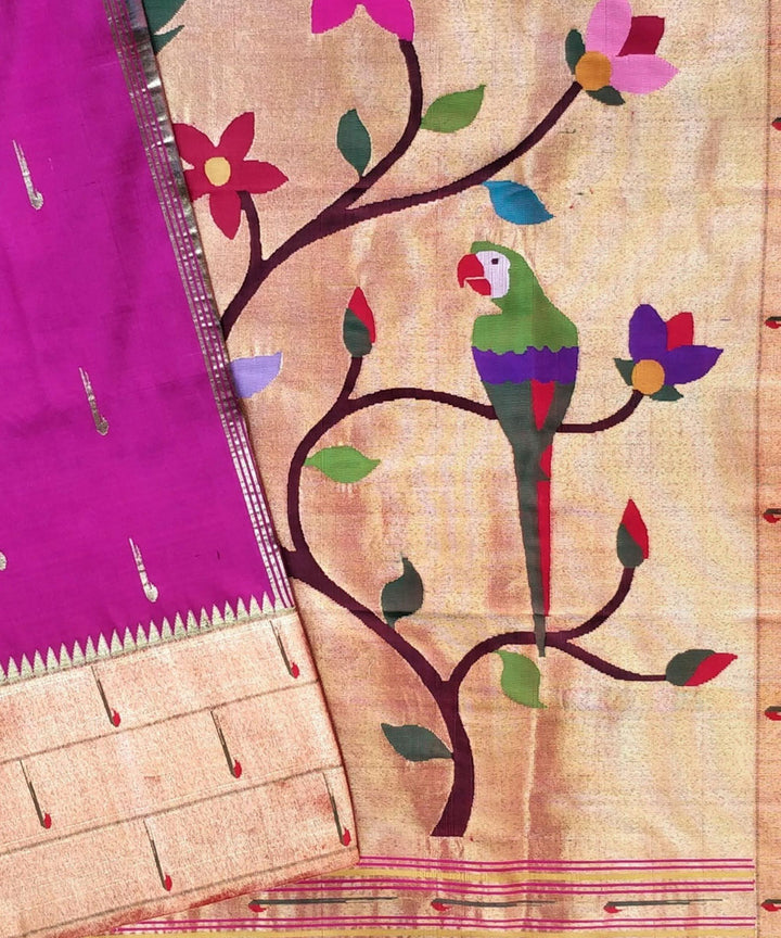 Magenta triple muniya rich pallu silk paithani
