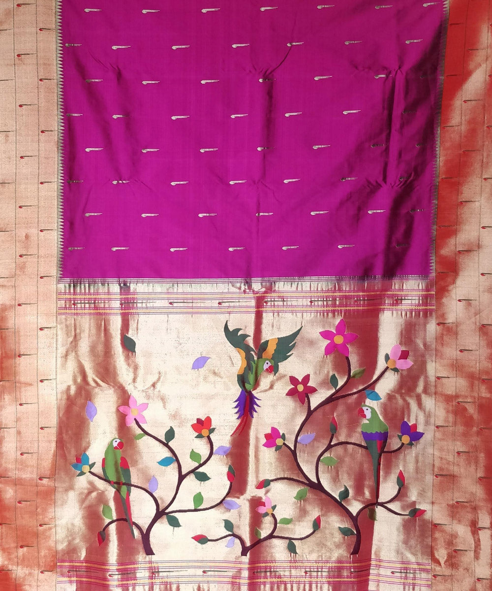 Magenta triple muniya rich pallu silk paithani