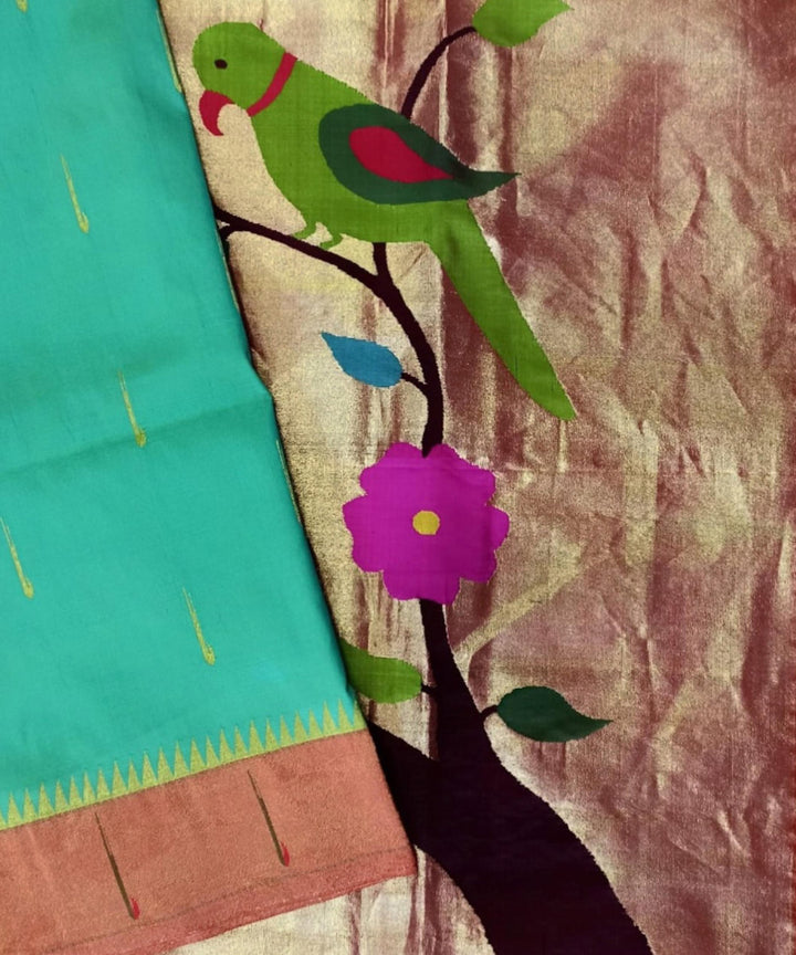 Sea green muniya border silk paithani saree