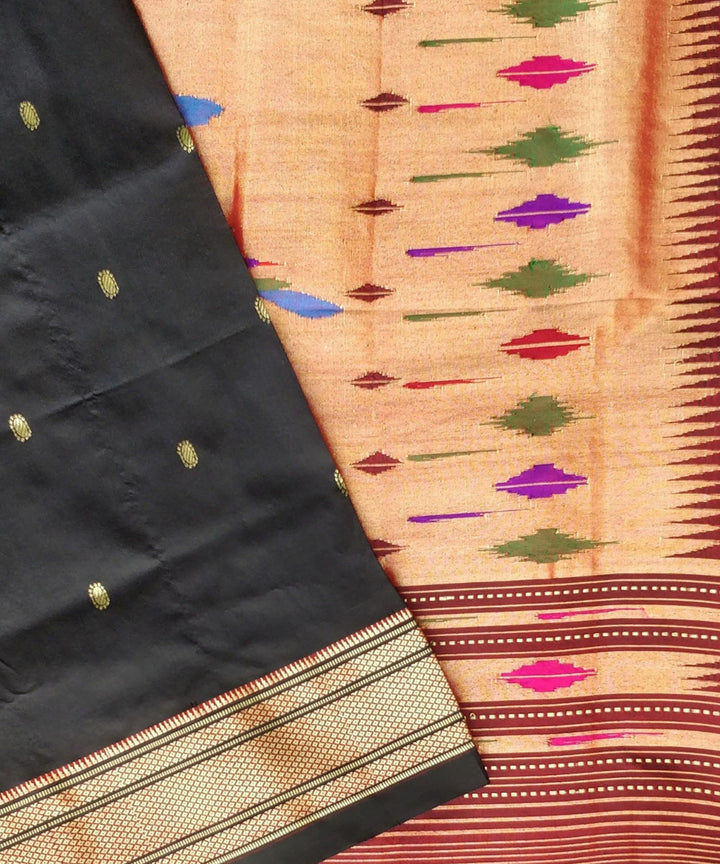 Black handloom silk paithani saree