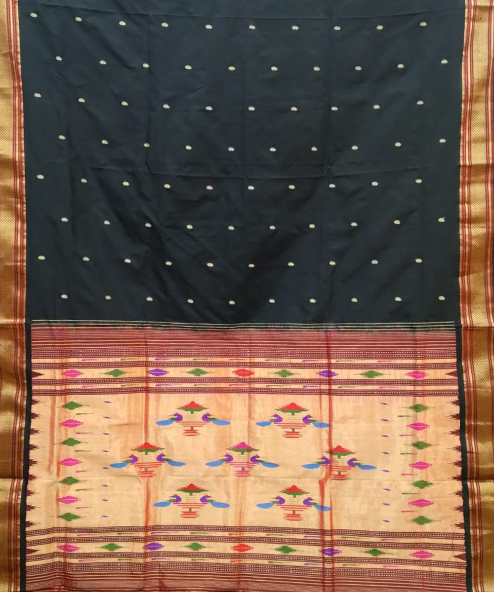 Black handloom silk paithani saree