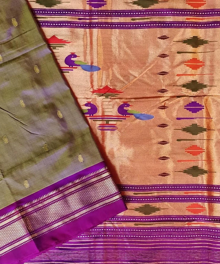 Greyish mauve handloom silk paithani saree
