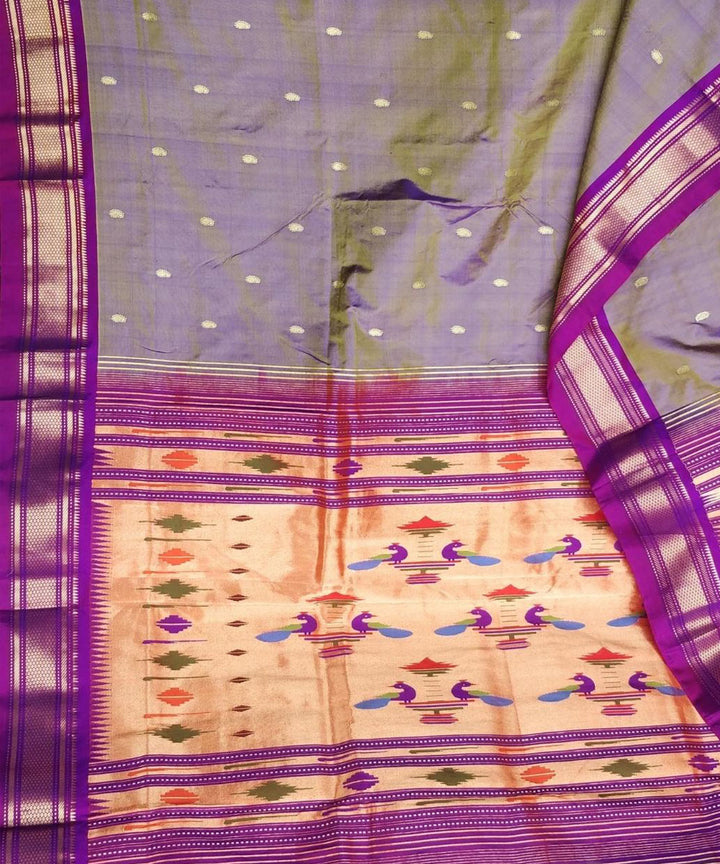 Greyish mauve handloom silk paithani saree