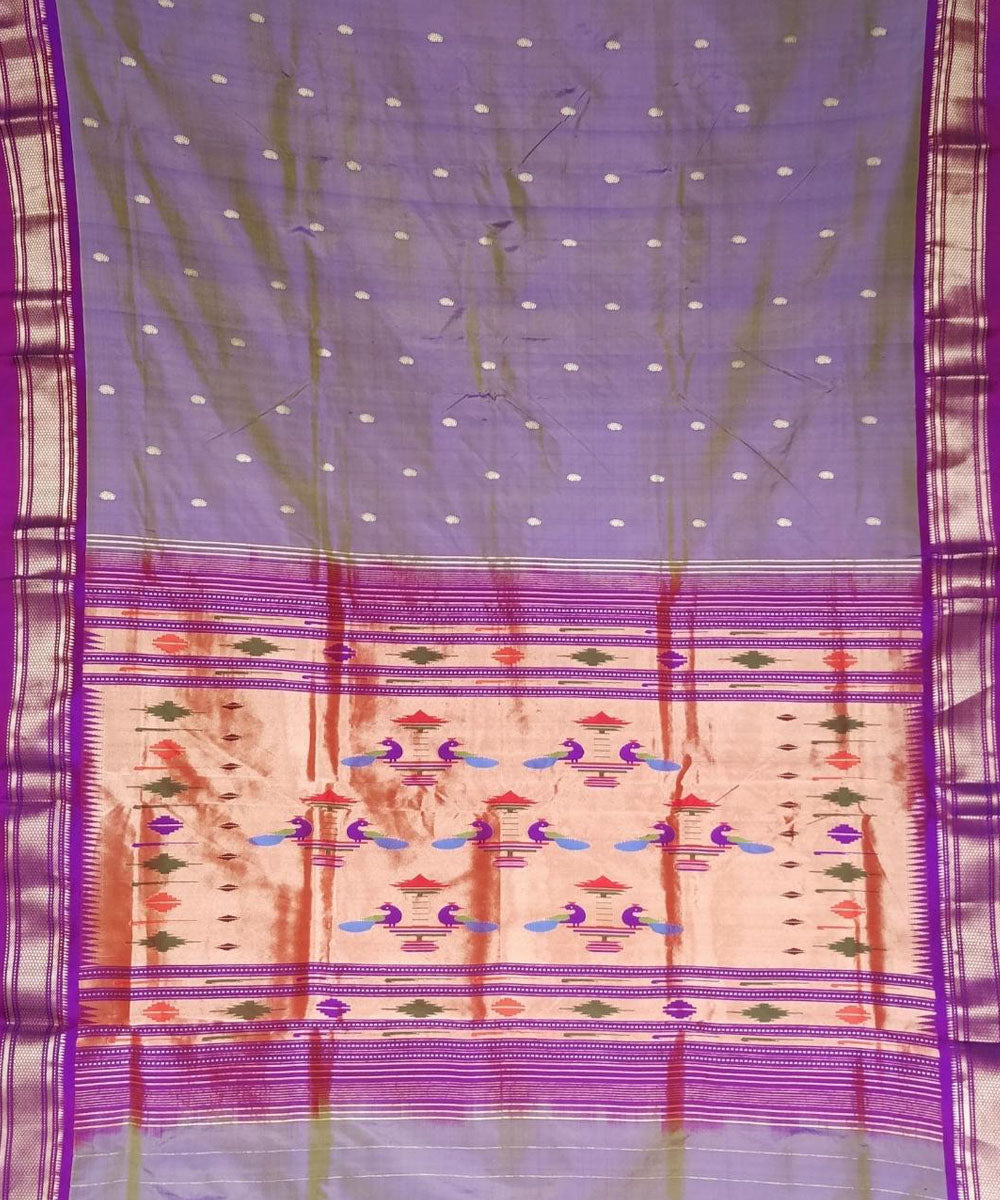 Greyish mauve handloom silk paithani saree
